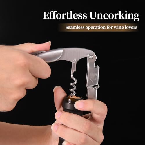 Wine Opener, Wine key, Corkscrew, Wine Bottle Opener w/Foil Cutter and Cap Remover for Servers, Bartenders, Waiters, Sommelier, Wine lover (Stainless steel, Standard)