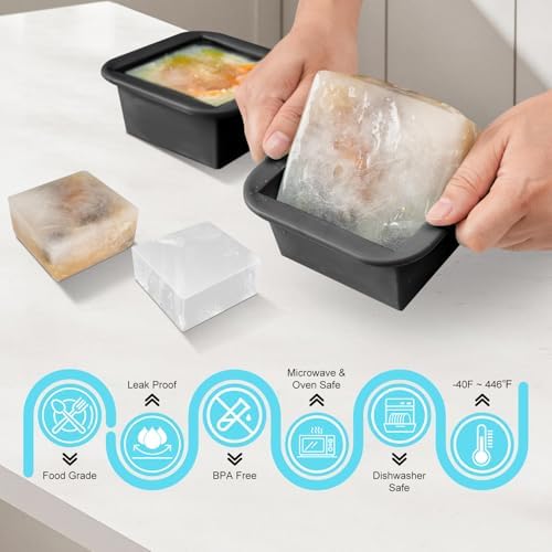 Silicone Freezer Tray with Lid 4 Pack Silicone Freezer Molds Ice Cube Tray Makes 4 Perfect 2 Cup Portions Soup Cubes Meal Prep Containers- Oven & Dishwasher Safe