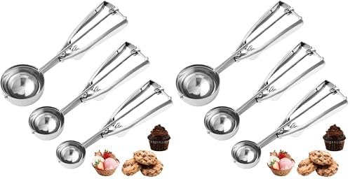 Cookie Scoop,Set of 3 Cookie Dough Scoops for Baking 1 Tbsp,2 Tbsp,3 Tbsp,Stainless Steel Ice Cream Scooper with Trigger Release for Cupcake,Ice Cream,Muffin,Meatball,Melonball (Pack of 2)