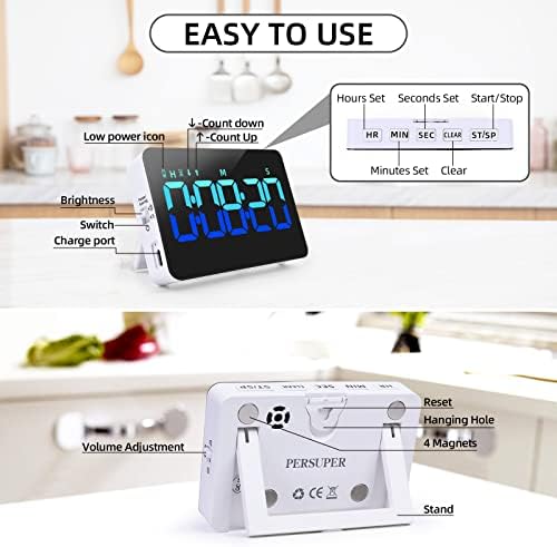 PERSUPER Kitchen Digital Timer, Count Down Up, Rechargeable, Vibration Mode