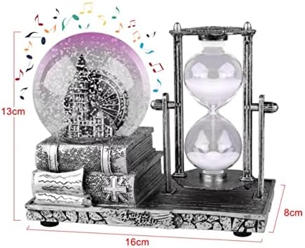 LED MusicCrystal Snow Globe， Sand Timer ，Hourglass,Home Decor,Table Decor for Living Room ，Office Desk Decorations[ Silver Ferris Wheel ]