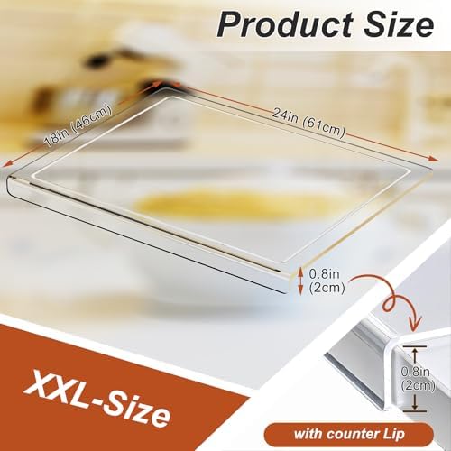 JJL Acrylic Cutting Board with Counter Lip, 24 x 18 Inches, Food-Grade, Anti-Slip, Clear Cutting Board with Juice Groove, Perfect for Cutting Food with Juice, Ideal Choice for Kitchen Countertop Décor