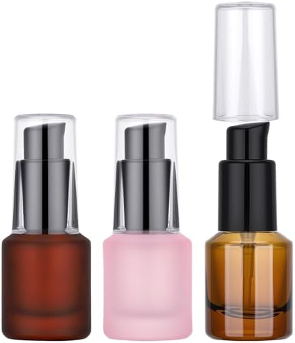 Segbeauty 0.5oz Frosted Glass Empty Lotion Bottles with Pump, 3pcs Travel Refillable Oils Bottles for Toiletry, 15ml Mini Travel Size Cream Container, Leakproof Liquids Serum Dispensers in Mixed Color