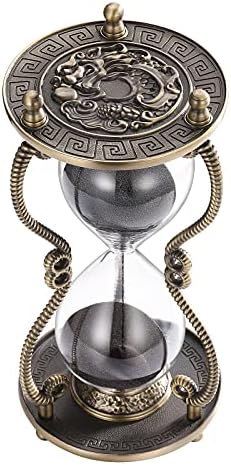 CNCJ Hourglass Timer Sand Clock 60 Minute: Brass Medieval Dragon Black Sand Watch 60 Min, Large Reloj De Arena, Gothic Fantasy One Hour Sandglass for Gifts, Home, Desktop Decor