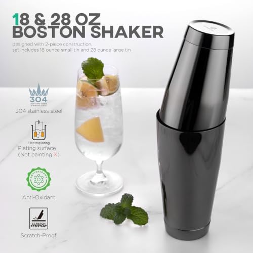 Homestia 12 Pcs Boston Cocktail Shaker Set, Mixology Bartender Kit, Black