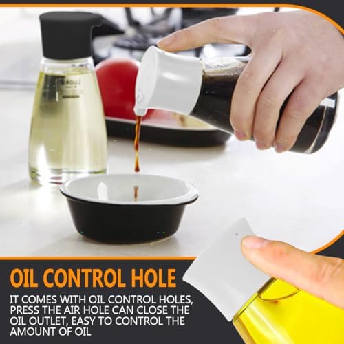 2Pcs Glass Soy Sauce Dispenser Leakproof Vinegar Dispenser Clear Bottles Glass Container Oil Dispensing Seasoning Bottle Vinegar with Lid for Kitchen Cooking Barbecue（Black&White）