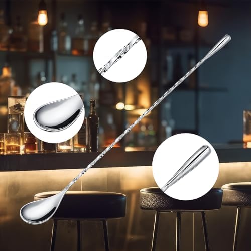 Boao 8 Pcs 12 Inch Stainless Steel Cocktail Spoons, Silver