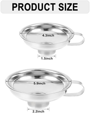 Stainless Steel Food Canning Funnels for Kitchen Use,2pcs Wide Mouth Funnel for Regular Mason Jar,Large Canning Supplies Kit for Filling Bottle