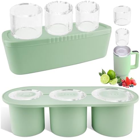 Fu Store Ice Cube Tray for Tumbler Cup 30-40 oz Tumbler 3pcs Silicone Ice Cube Molds With Lid and Bin for Chilling Cocktails Whiskey Drinks Juice Coffee Easy Fill and Release Ice Maker