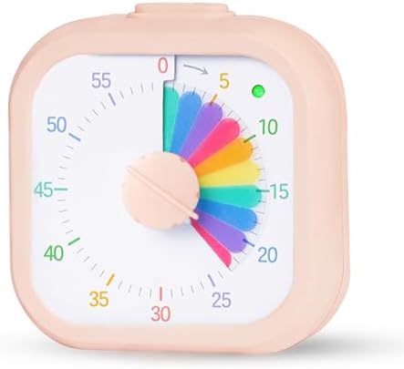 Visual Timer for Kids 60 Minute Countdown Timer Rainbow Square Desktop Timer for Classroom Study Office Kitchen with Silent Operation (Pink)