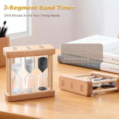 Wooden Tea Timer 3-4-5 Minute, Natural Wooden Frame Hourglass Timer, Colorful Sand Clock, Small Trio Sand Timer for Tea & Home Decor, Reloj De Arena, Mini Tea Sand Watch