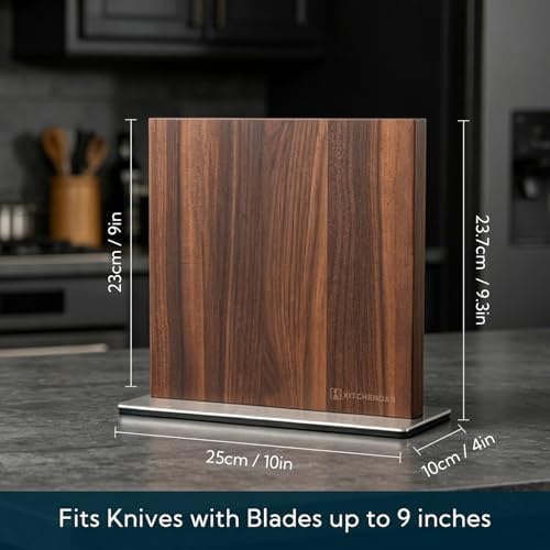 KITCHENDAO Black Walnut Magnetic Knife Block, Double-sided Magnetic Knife Holder Without Knives, Strong Magnet Knife Stand for Kitchen Countertop, Weighted Non-Slip Base