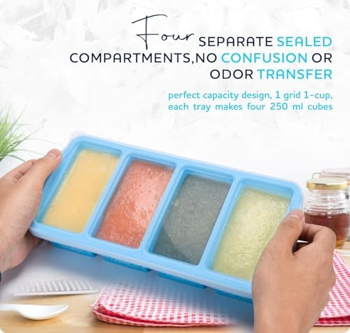 ZIP STANDING Silicone Freezer Trays with Lid,1-cup Soup Freezer Container large Ice Cube Molds with Reinforced Steel Ring Top for freezing Soup Sauce Broth Leftovers oven Dishwasher -Safe(3-Pack)