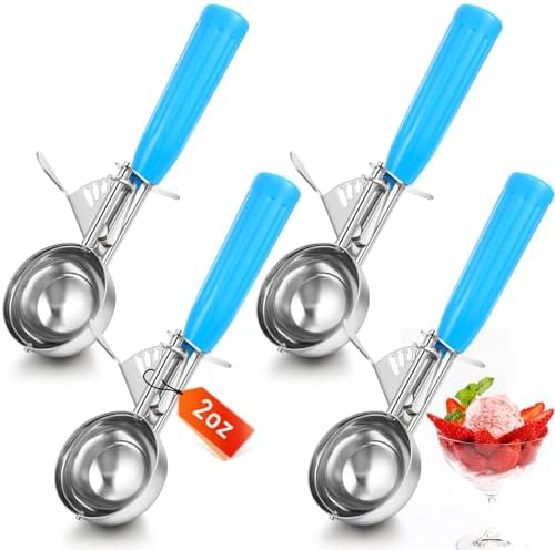Reallnaive 4 Pcs Ice Cream Scooper with Trigger, 2 oz, Blue