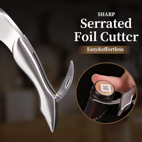 Wine Opener, Wine key, Corkscrew, Wine Bottle Opener w/Foil Cutter and Cap Remover for Servers, Bartenders, Waiters, Sommelier, Wine lover (Stainless steel, Standard)