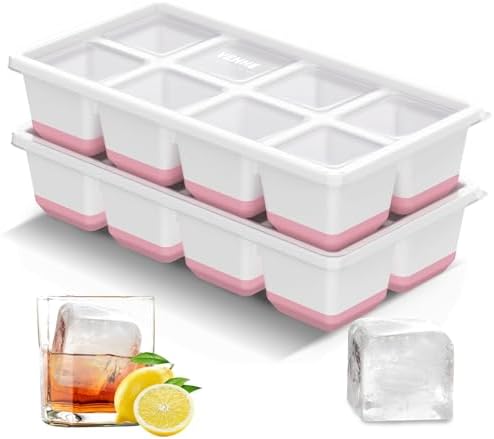 VEHHE Ice Cube Tray, 2 Pack Reusable Large Ice Cube Molds with Lid