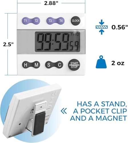 Sper Scientific Portable Digital Kitchen & Lab Timer 810015 - 4 Channel, Large Display, Loud Alarm, Classroom Timer - 2 pc