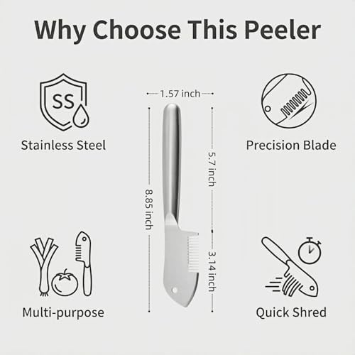 2 in 1 Julienne Peeler, Vegetable Peeler Stainless Steel, Precision Julienne Blade, Multi-Functional Vegetable Julienne Slicer Quick & Easy Kitchen Shredder Tool for Fruit, Potatoes, Carrot (2PCS)