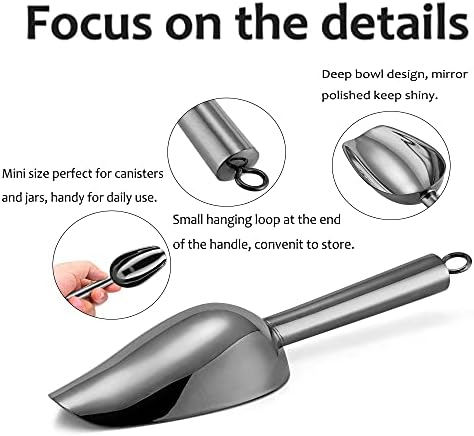 E-far Mini Ice Scoop Set of 4, 3 Ounce Black Stainless Steel Utility Scoops