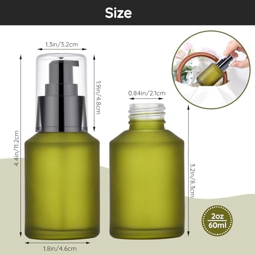 Segbeauty 2oz Frosted Glass Pump Bottle Dispenser, 3pcs Empty Travel Size Bottles with Pump, 15ml Refillable Travel Lotion Container, Mini Liquid Containers for Creams Oils Bottle in Mixed Color