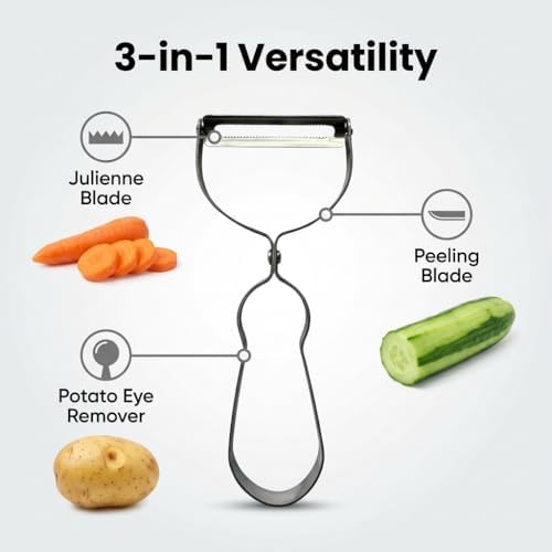 Stainless Steel Vegetable Peeler - 10 Pack Double-Sided Kitchen Peeler for Potatoes, Carrots, Apples - Ergonomic Non-Slip Handle, Dishwasher Safe