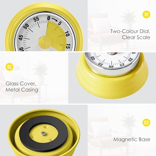 Visual Timer Teeloray 60-Minute Countdown Timer with Magnetic Base (Yellow)