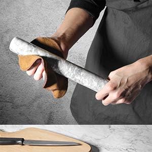 ComSaf Marble Rolling Pin with Wood Cradle 12 Inch White, Non-Stick Dough Roller Professional Essential Kitchen Utensil French Heavy Duty for Baking, Pizza, Fondant, Pie Crust, Cookie, Pastry