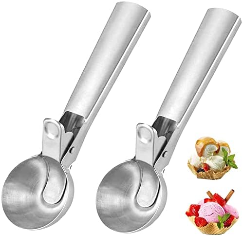 Ice Cream Scooper Stainless Steel, Cookie Scoopwith Trigger Heavy Duty Metal Icecream Scoop,Cookie Scoop Large Size Perfect For Frozen Yogurt, Gelatos, Sundaes (B-Silver 2Pack)