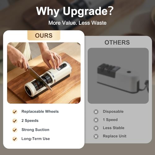Rechargeable Electric Knife Sharpener with Replaceable Grinding Wheels