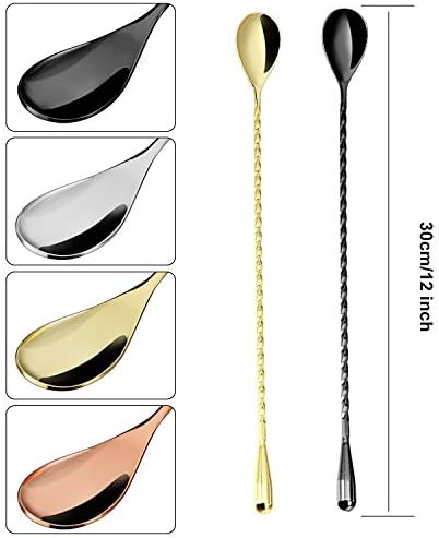 Boao 4 Pcs 12 Inch Stainless Steel Cocktail Spoons, Classic Assortment