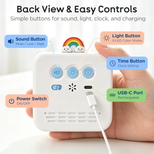 Digital Visual Timer for Kids, Rechargeable 99-Minute Countdown with 12-Star Rainbow LED Display, 9 Color Modes, Silent Mode & Pause, Timer for Classroom, Home & Kitchen