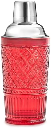 Godinger Cocktail Shaker, Martini Shaker, Glass Cocktail Shaker, Vintage Decor - 17oz, Claro Collection, Red