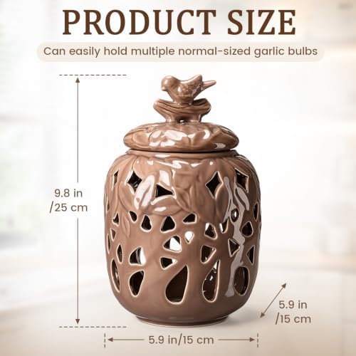 9.8" x 5.9" Large Ceramic Garlic Keeper for Counter, Ceramic Garlic Keeper with Lid Holder Storage Container to Keep Your Cloves Fresh Longer Garlics Saver for Kitchen