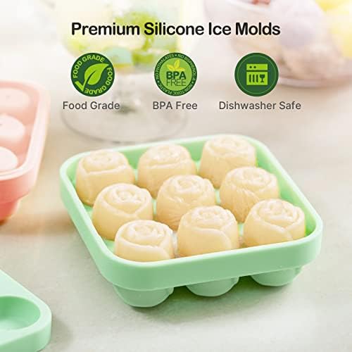 MEETRUE Rose Ice Cube Tray, Rose Shaped Silicone Ice Mold Making 9 x 1.2'' Ice Cubes for the Freezer, Novelty Drink Tray for Chilled Cocktails Juice Drink