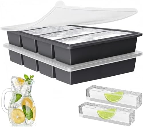 Silicone Ice Cube Trays Large for Whisky, Collins Ice Cube Mold Tray with Lid Also Used for Butter Mold, Easy Release Reusable, 2 Count