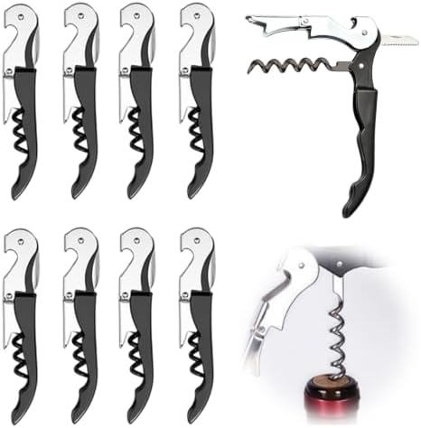 8 Pack Black Wine Key Corkscrew, Stainless Steel Waiter's Opener