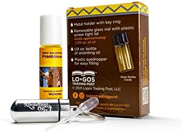 Frankincense Anointing Oil from Israel Boxed Gift Set with Dispenser, Holy Jerusalem Oil & Silver Metal Keychain Bottle Container, Plastic Dropper & Small Glass Vial, Aceite Ungido y Botella