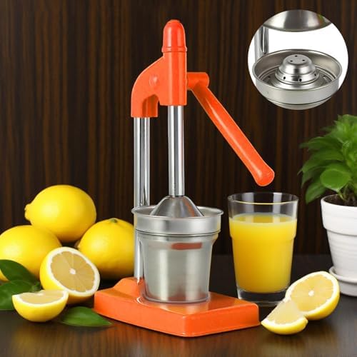 Cast Iron Juicer Hand Press,Effective Stainless Steel Manual Juicer Fruit Squeezer, Heavy Duty Hand Press Juice Extractor for Fresh Lemonade Orange Juice,Home and Kitchen (Orange)