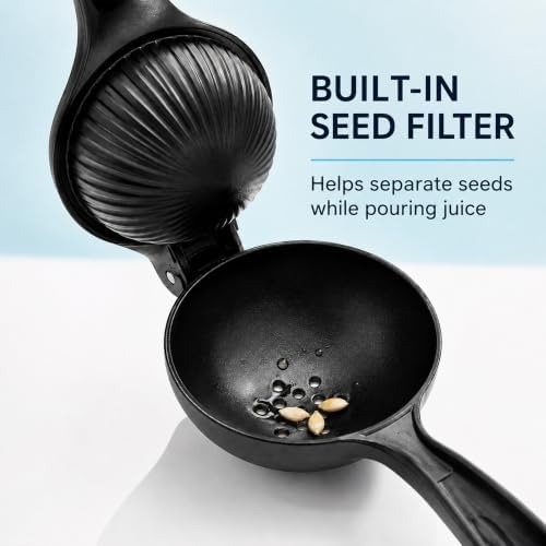 Heavy Duty Lemon Squeezer, Aluminium Alloy Manual Lemon Juicer Hand Press with Threaded Groove for Maximum Juice - Perfect for Limes, Small Oranges, Citrus Fruits (Black)