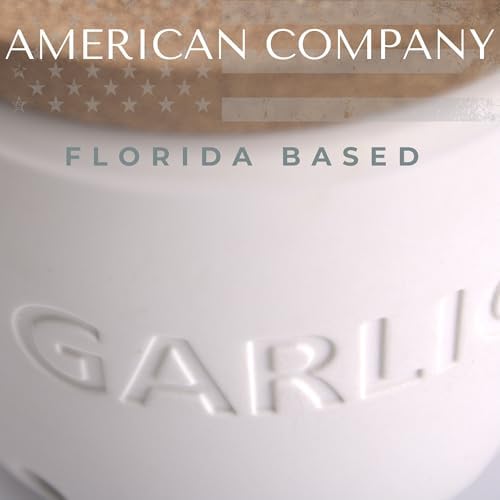 Okavango Garlic Keeper - White Ceramic Container with cork lid - Garlic Storage - Garlic Holder Countertop - Garlic Jar -Saver - Bowl - Garlic Cellar (White, 16oz)