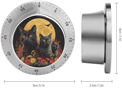 Vintage Halloween Black Cat Kitchen Timers for Cooking Surrounded by Flowers Chef Cooking Timer Clock with Loud Alarm No Batteries Required Mechanical Desk Timer Magnetic Backing