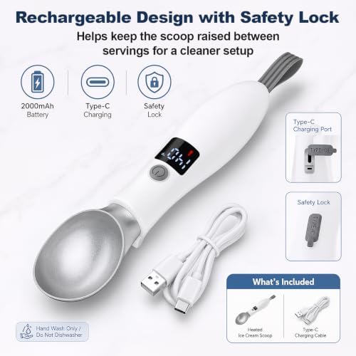 GVODE Heated Ice Cream Scoop, Rechargeable Electric Scooper, LED Display