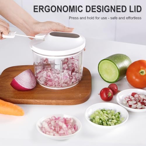 1000ML Onion Chopper, Large Hand Pull String Vegetable Food Chopper, White