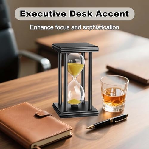 30 Minute Sand Timer, Wooden Stand Hourglass Clock, Sand Watch 30 Min, Antiguo Reloj De Arena, Large Unique Hour Glass Sandglass for Home Desk Office (Gold)