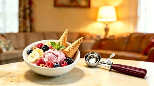 TOPKITCHEN Commercial-Grade Ice Cream Scoop 1.33 oz, 18/8 Stainless Steel Cookie Scoop with Plastic Handle, Portion Control Disher Scoop for Bakeries, Restaurants & Dessert Shops, #24, Red