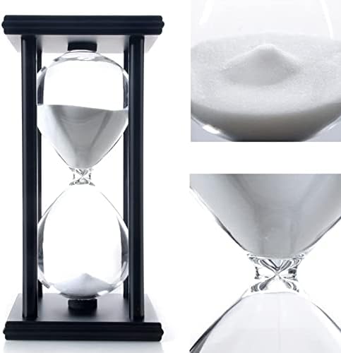 Hourglass 60 Minutes 8 inch Sand timers Tanmalan (White Sand,Black Frame,60±6Minutes,8x4x4inch)