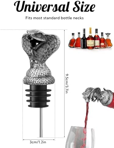 Animal Wine Pourer Spout, Drip Free Bottle Pourer & Stopper for Wine and Liquor Bottles, Funny Gift for Men, Dad, Hostess and Housewarming, Bar Cart Accessory for Holiday Party Decor, Multiple Animal