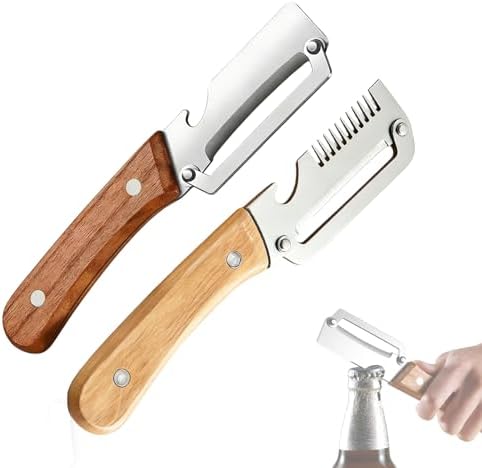 Elite Knives and Cutlery Set, 2-in-1 Serrated Peeling Knife Premium Vegetable Peeler, Multifunctional Vegetable Peeler with Wooden Handle and Bottle Opener for Kitchen (2pcs,Mix)