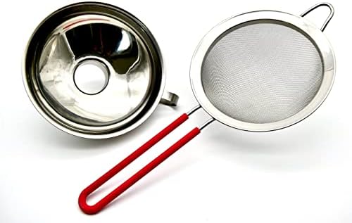 ICO Stainless Steel Canning Funnel and Sieve Set for Mason Jars & Whipped Cream Dispensers - Large Metal Kitchen Funnel with Strainer for Food Grade Infusions