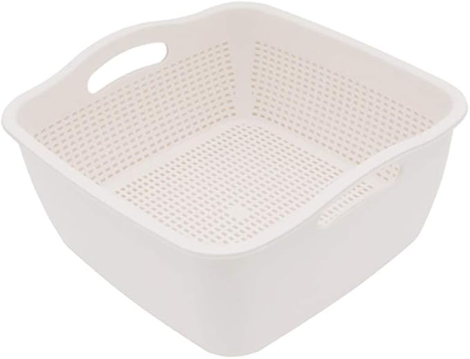 SoarRokt 2-in-1 Kitchen Colander Food Strainer Bowl Sets，Multifunction Large Plastic Washing Bowl and Strainer (white) (A18)